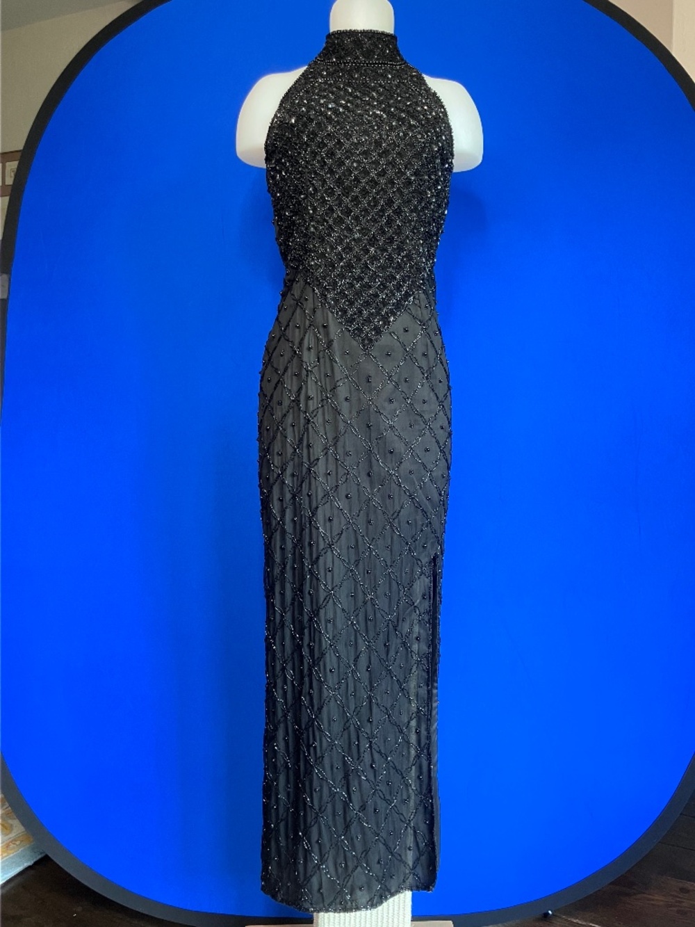 100% Silk Laurence Kazar Black Beaded Evening Gown